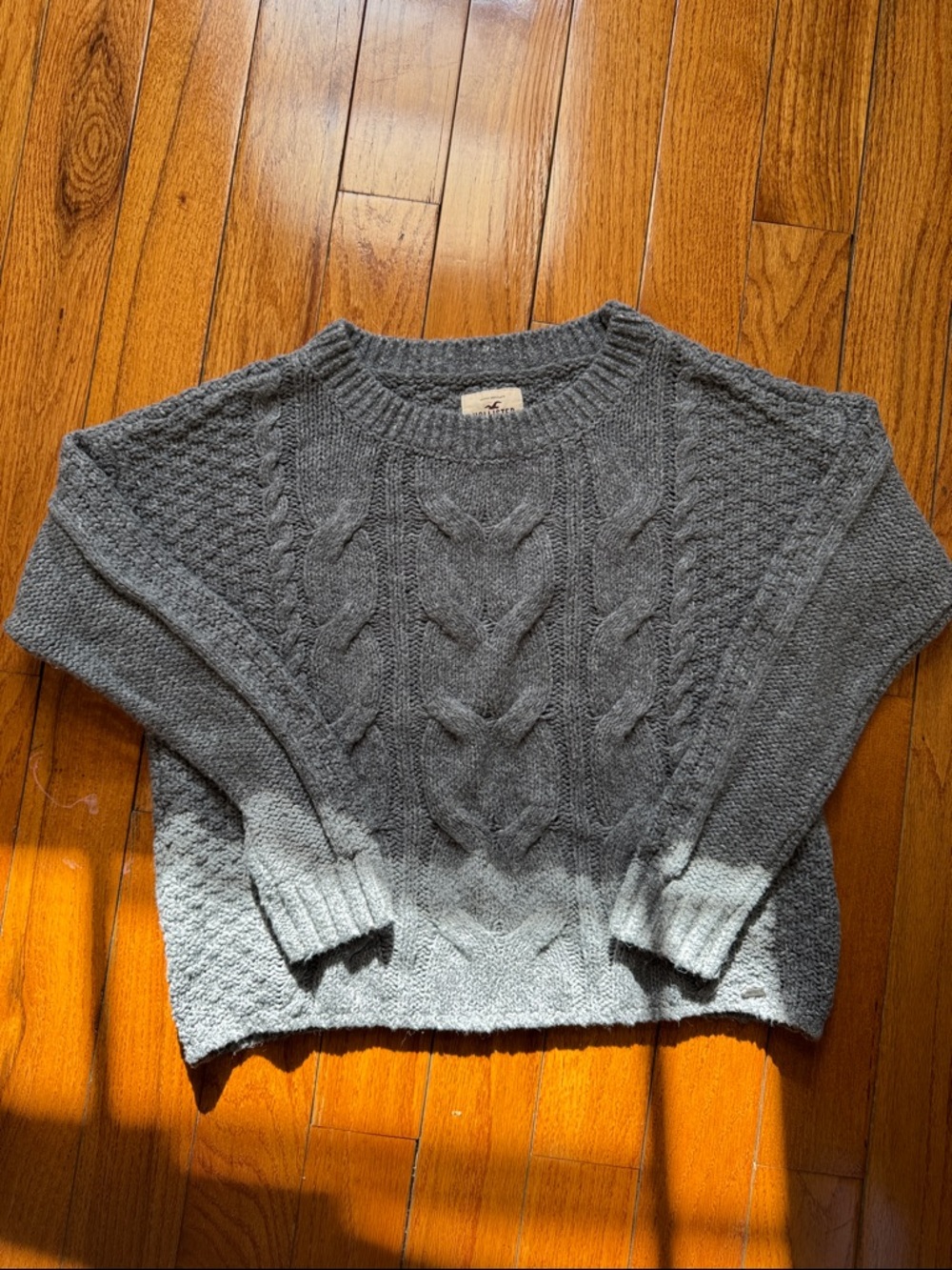 Hollister Gray Cable-Knit Crewneck Sweater